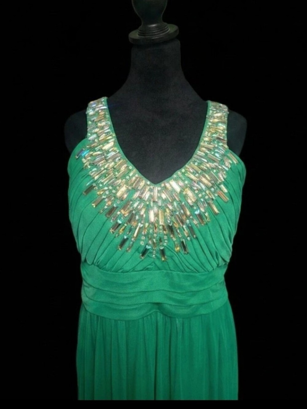 City Triangles Emerald Maxi Dress with Beaded V-Neck